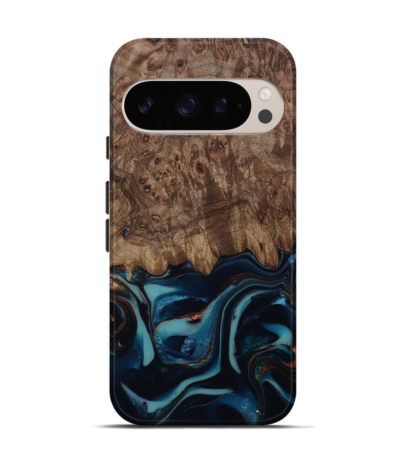 Pixel 10 Pro Wood Live Edge Phone Case - Monika (Teal & Gold, 812544)