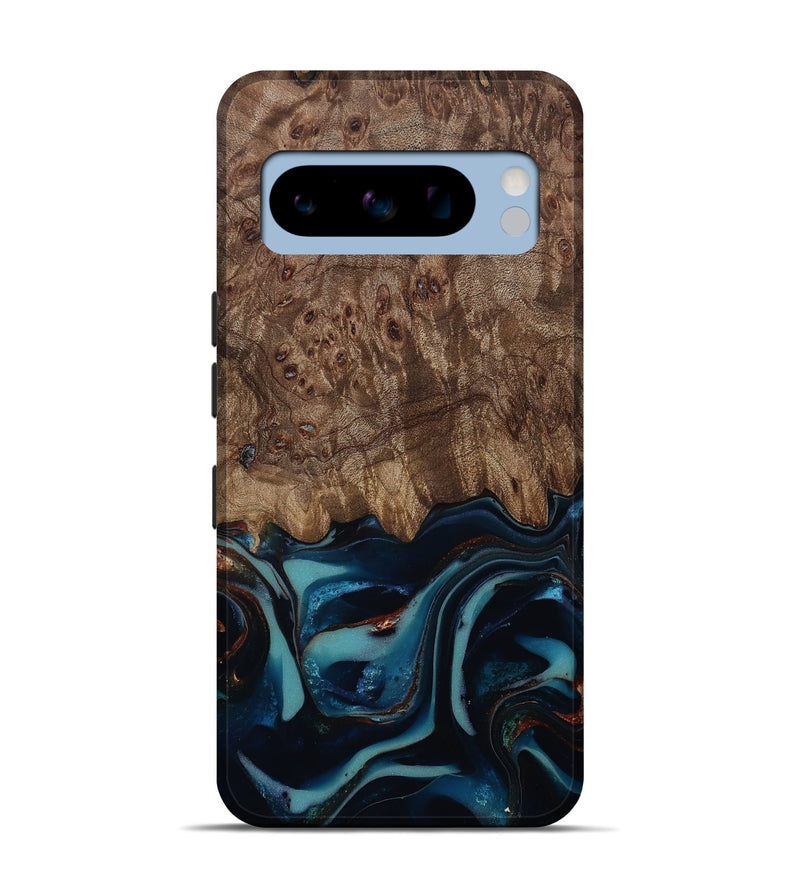 Pixel 8 Pro Wood Live Edge Phone Case - Monika (Teal & Gold, 812544)