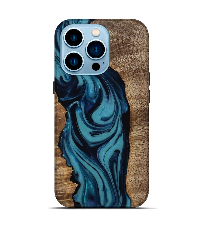 iPhone 14 Pro Wood Live Edge Phone Case - Elda (Blue, 812549)