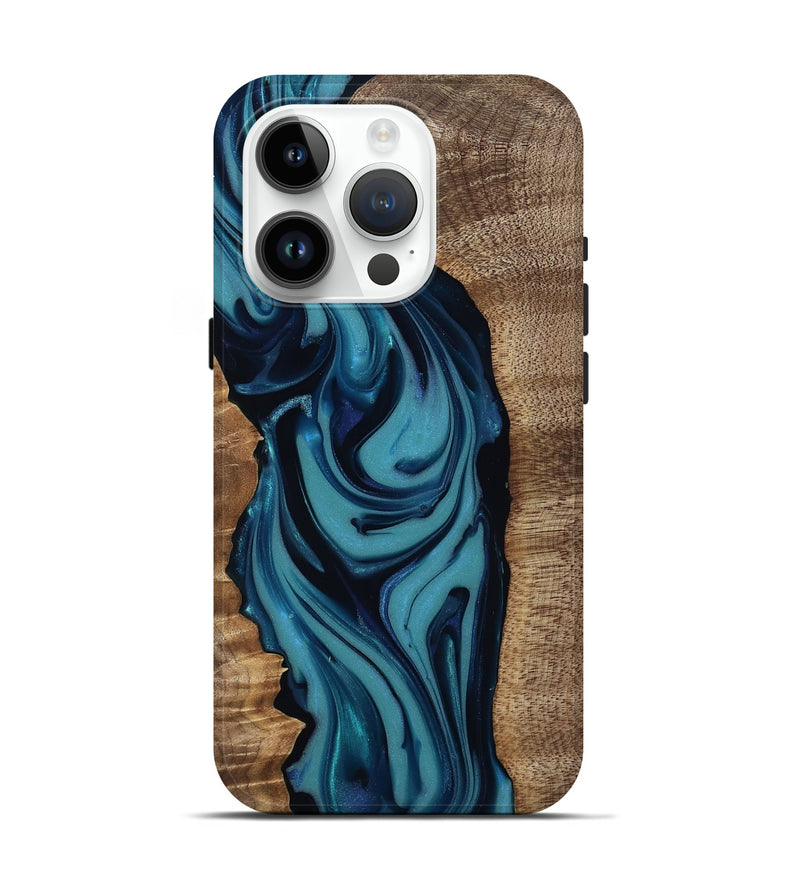 iPhone 15 Pro Wood Live Edge Phone Case - Elda (Blue, 812549)