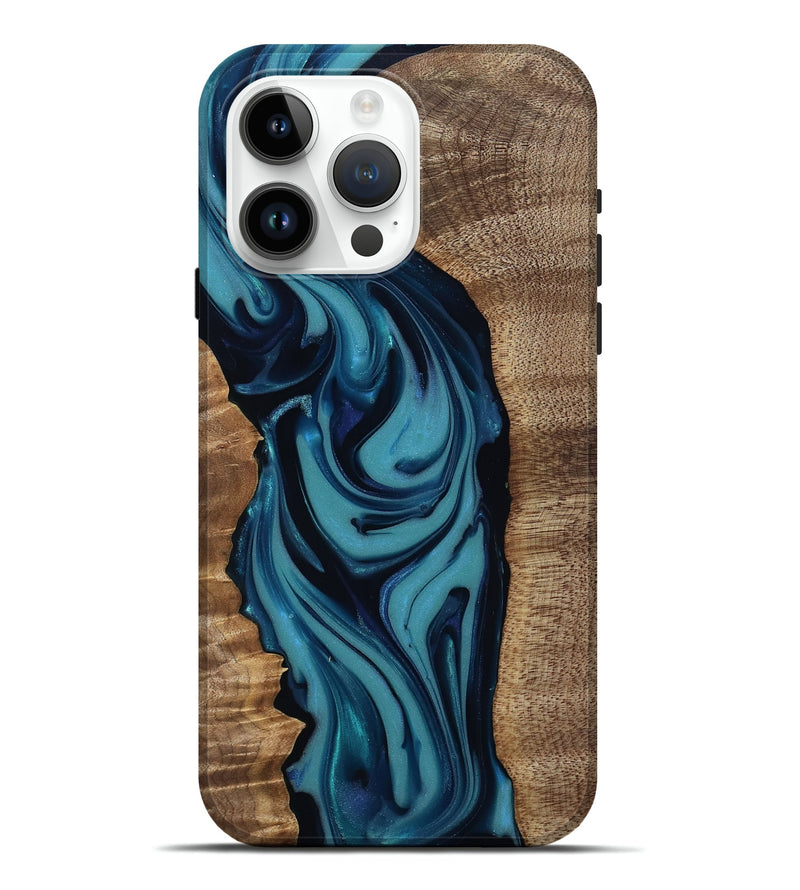 iPhone 15 Pro Max Wood Live Edge Phone Case - Elda (Blue, 812549)