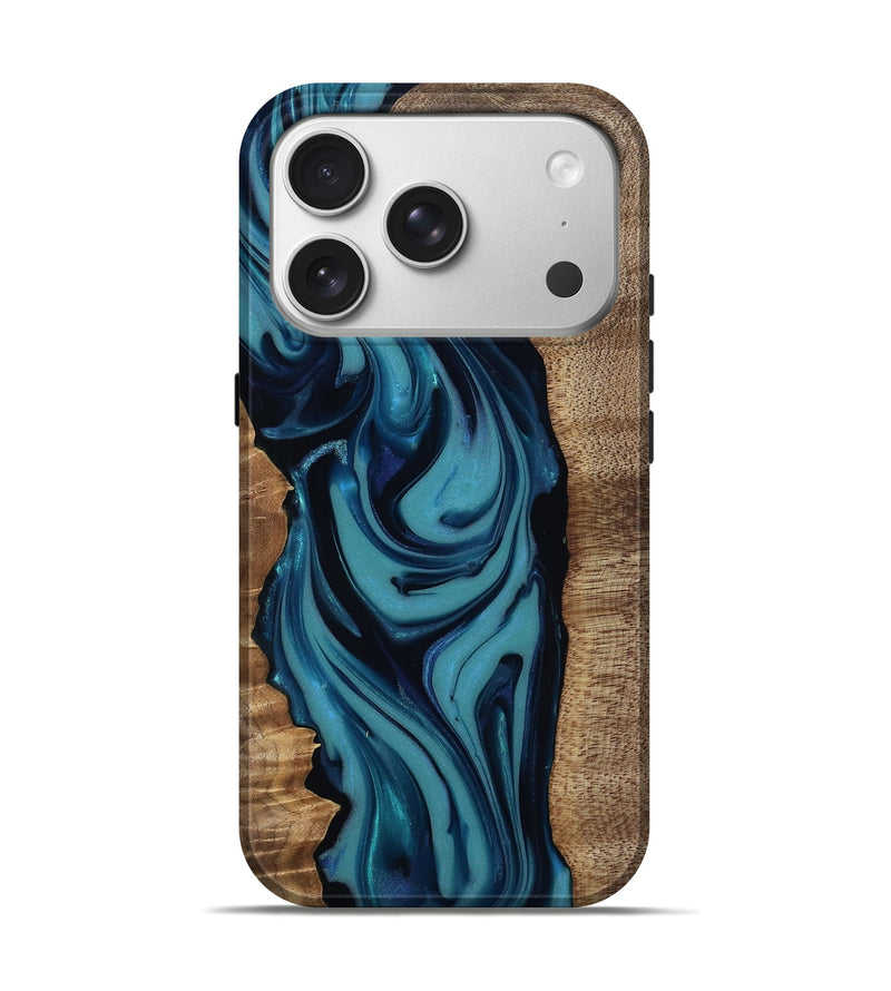 iPhone 17 Pro Wood Live Edge Phone Case - Elda (Blue, 812549)