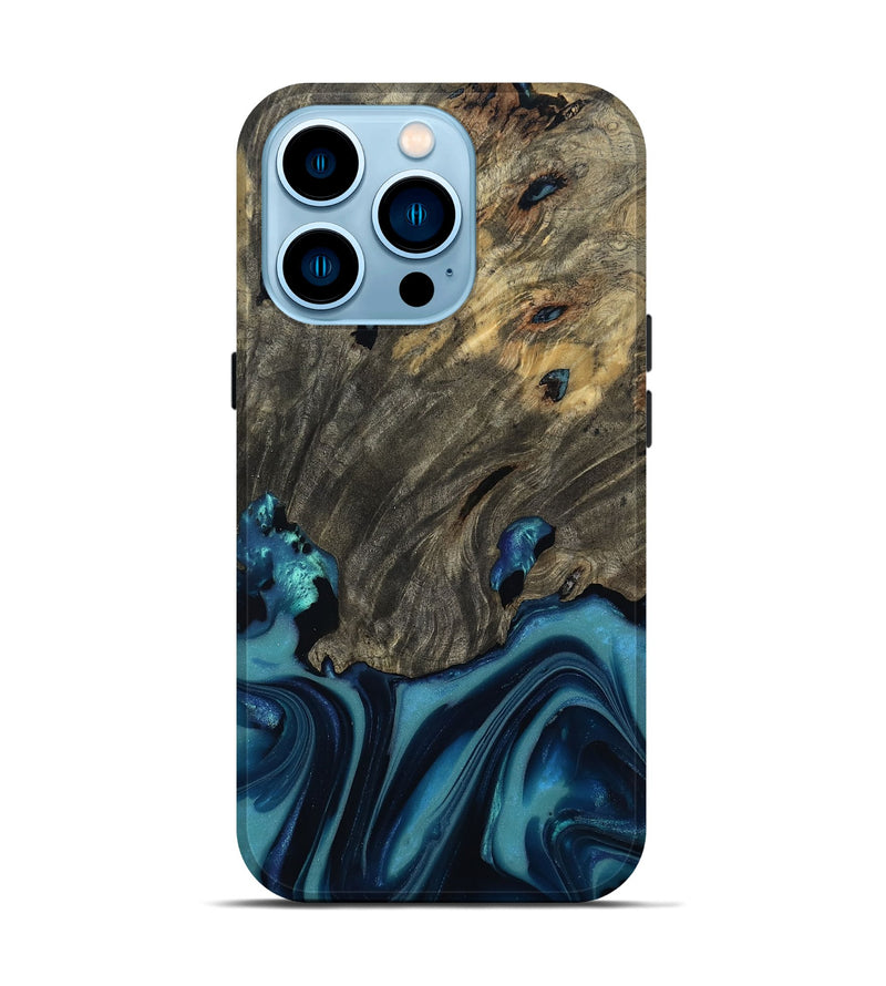 iPhone 14 Pro Wood Live Edge Phone Case - Maxie (Blue, 812557)