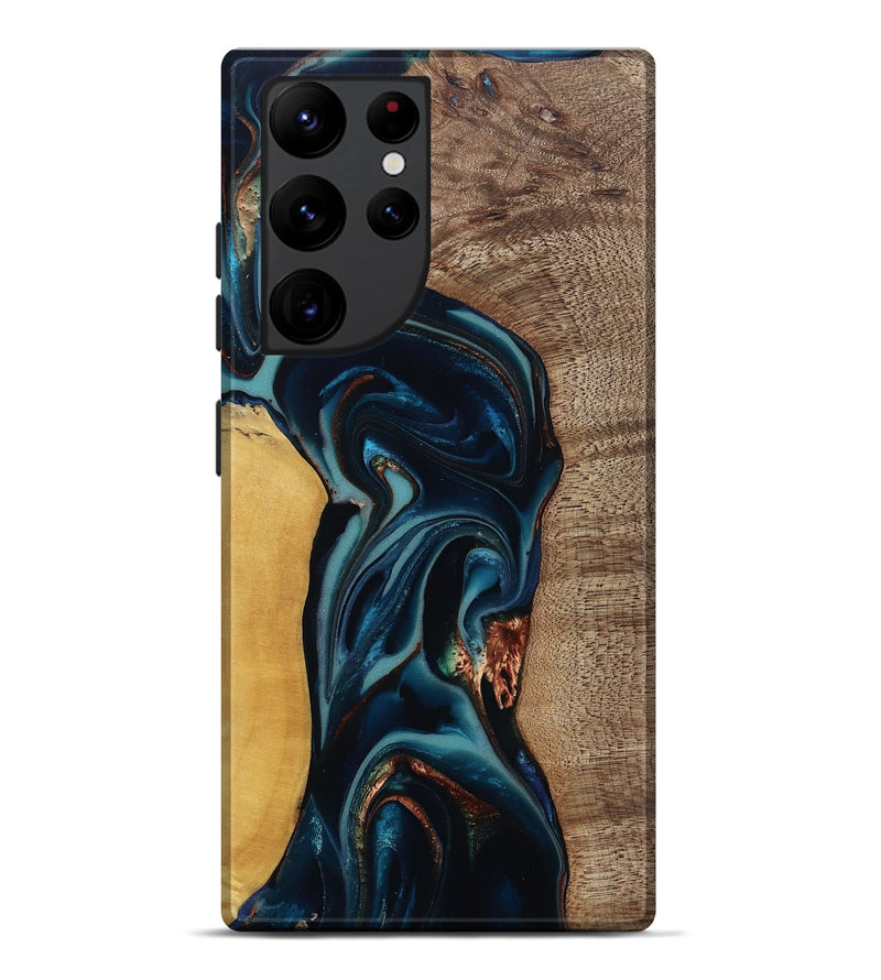 Galaxy S22 Ultra Wood Live Edge Phone Case - Ezekiel (Teal & Gold, 812562)