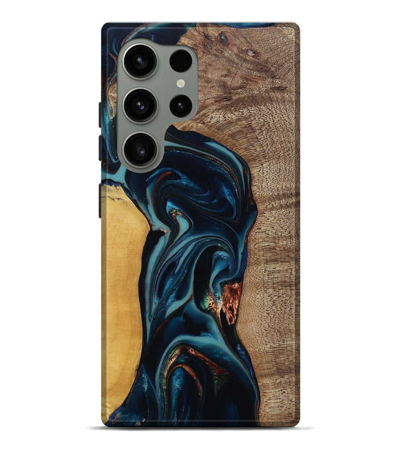 Galaxy S24 Ultra Wood Live Edge Phone Case - Ezekiel (Teal & Gold, 812562)