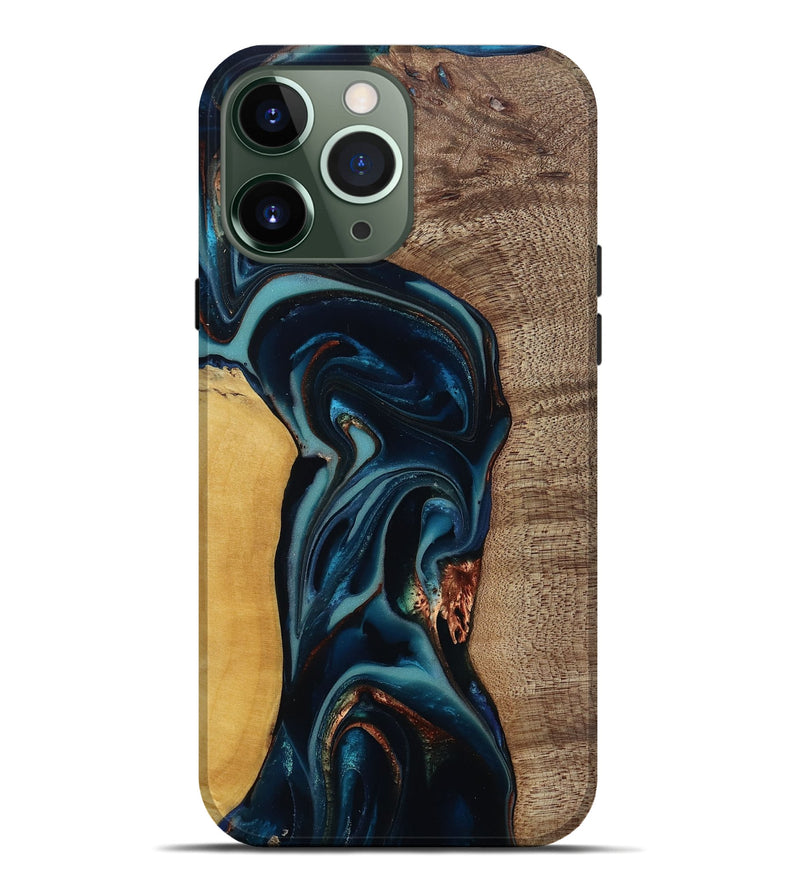 iPhone 13 Pro Max Wood Live Edge Phone Case - Ezekiel (Teal & Gold, 812562)
