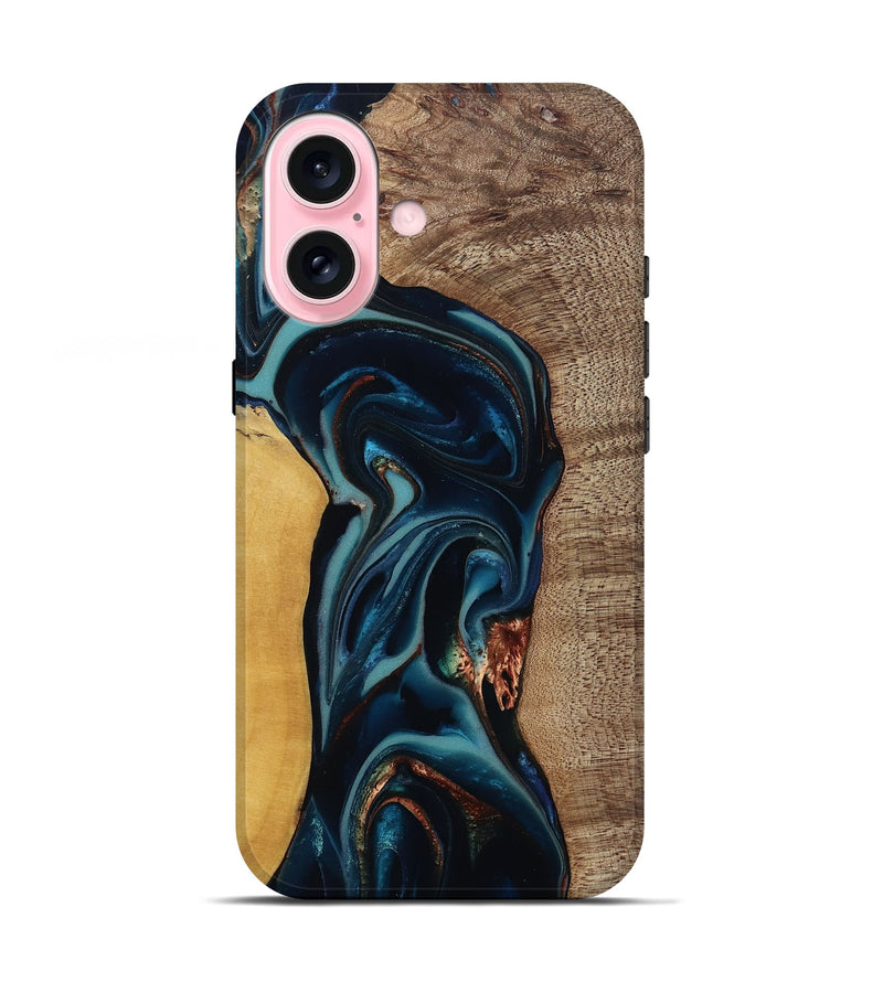 iPhone 17 Wood Live Edge Phone Case - Ezekiel (Teal & Gold, 812562)