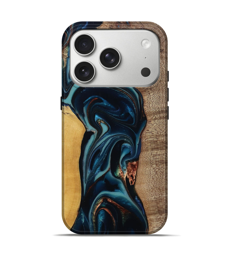 iPhone 17 Pro Wood Live Edge Phone Case - Ezekiel (Teal & Gold, 812562)