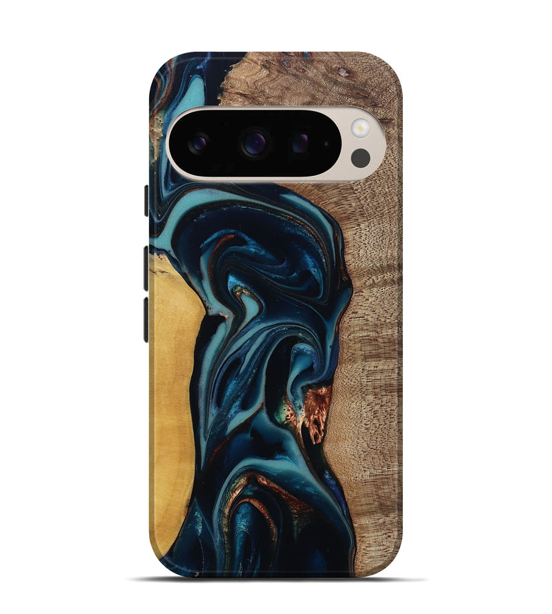 Pixel 10 Pro Wood Live Edge Phone Case - Ezekiel (Teal & Gold, 812562)