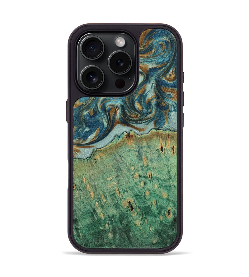 iPhone 16 Pro Wood Phone Case - Casper (Teal & Gold, 812672)