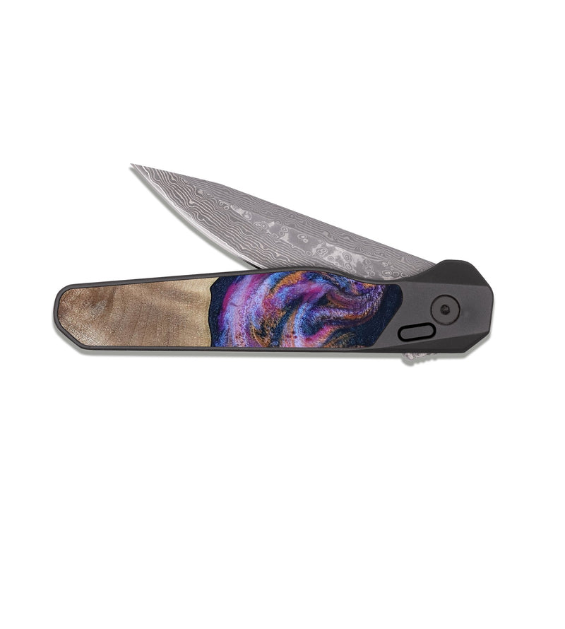 EDC Dark Damascus Wood Pocket Knife - Tina (Blue, 812716)