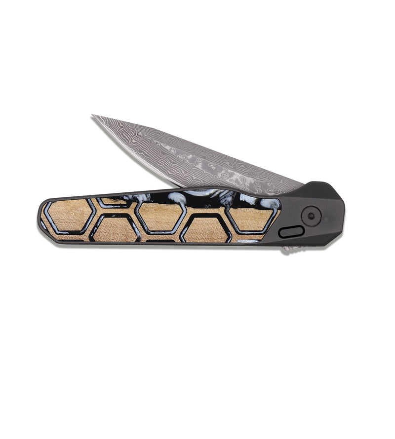 EDC Dark Damascus Wood Pocket Knife - Caden (Pattern, 812735)