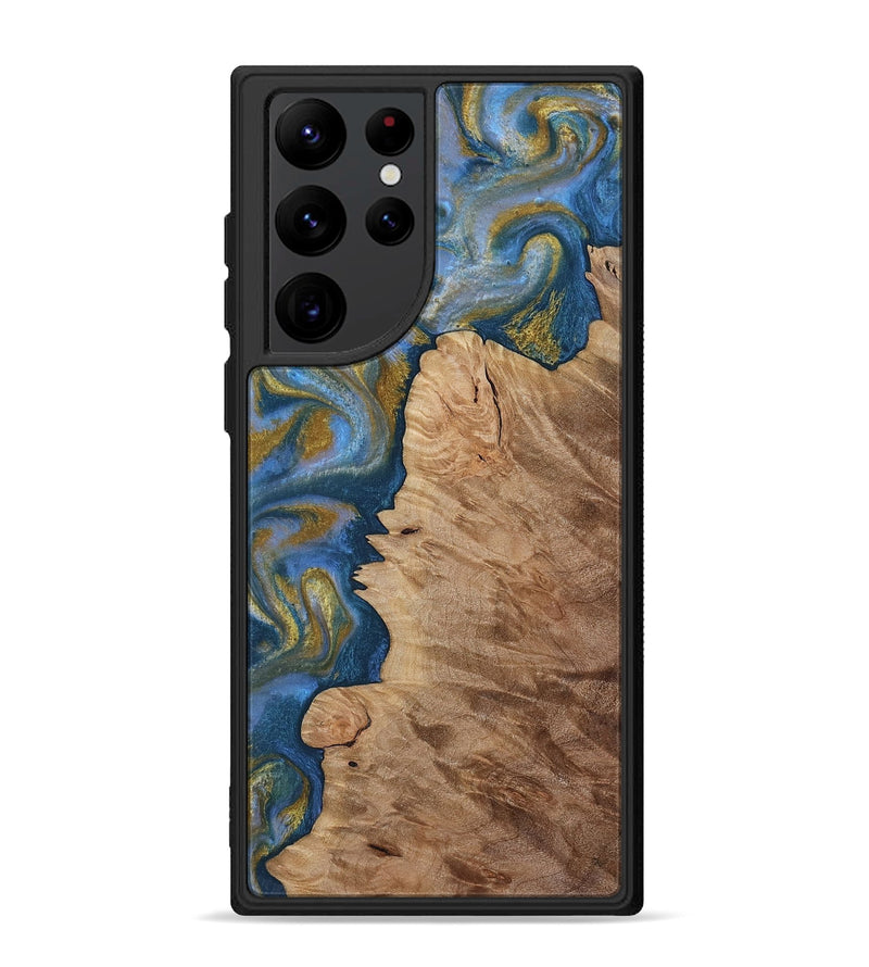 Galaxy S22 Ultra Wood Phone Case - Hermon (Teal & Gold, 812769)