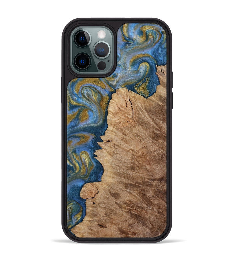 iPhone 12 Pro Max Wood Phone Case - Hermon (Teal & Gold, 812769)