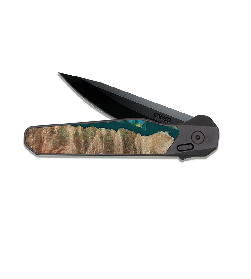 EDC Dark Slate Wood Pocket Knife - Sondra (Teal & Gold, 812771)