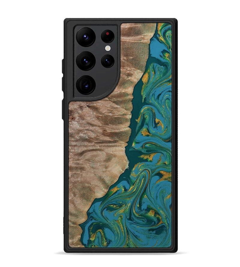 Galaxy S22 Ultra Wood Phone Case - Sondra (Teal & Gold, 812771)