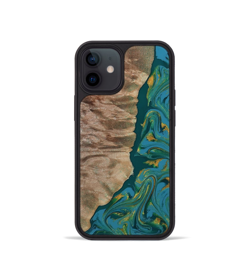 iPhone 12 mini Wood Phone Case - Sondra (Teal & Gold, 812771)