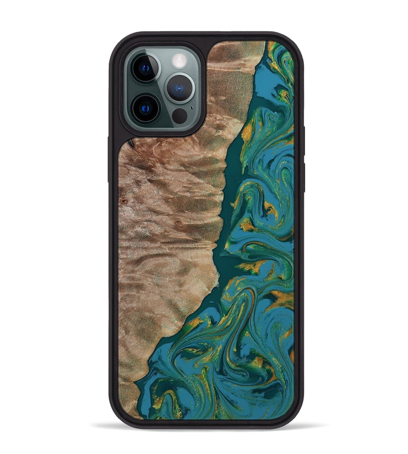 iPhone 12 Pro Max Wood Phone Case - Sondra (Teal & Gold, 812771)