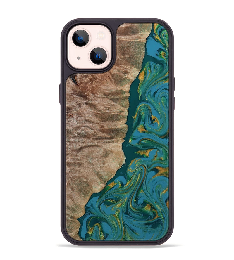 iPhone 14 Plus Wood Phone Case - Sondra (Teal & Gold, 812771)