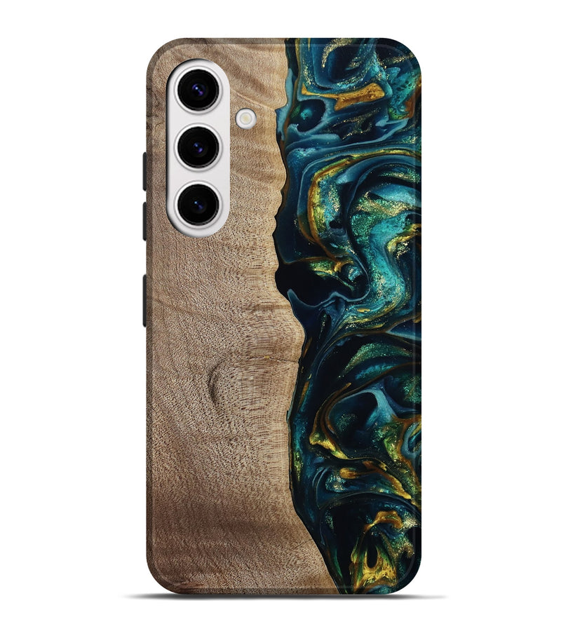 Galaxy S25 Plus Wood Live Edge Phone Case - Everest (Teal & Gold, 812779)