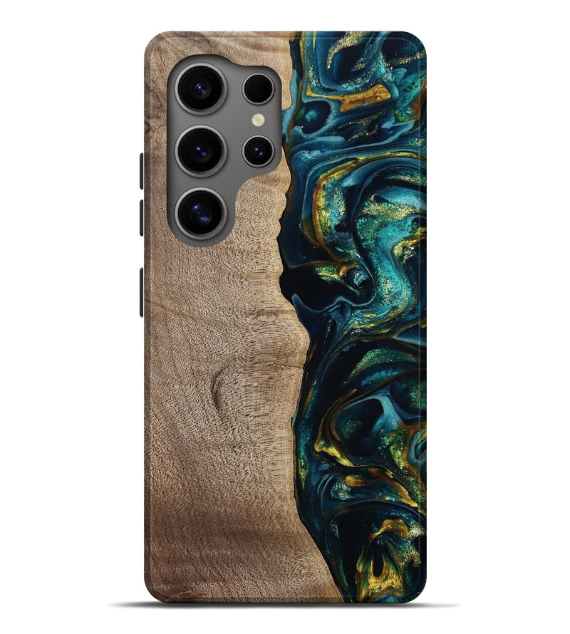 Galaxy S25 Ultra Wood Live Edge Phone Case - Everest (Teal & Gold, 812779)