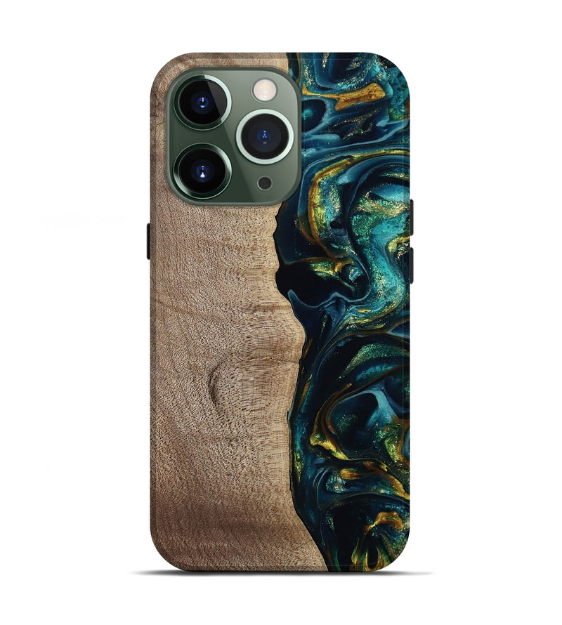 iPhone 13 Pro Wood Live Edge Phone Case - Everest (Teal & Gold, 812779)
