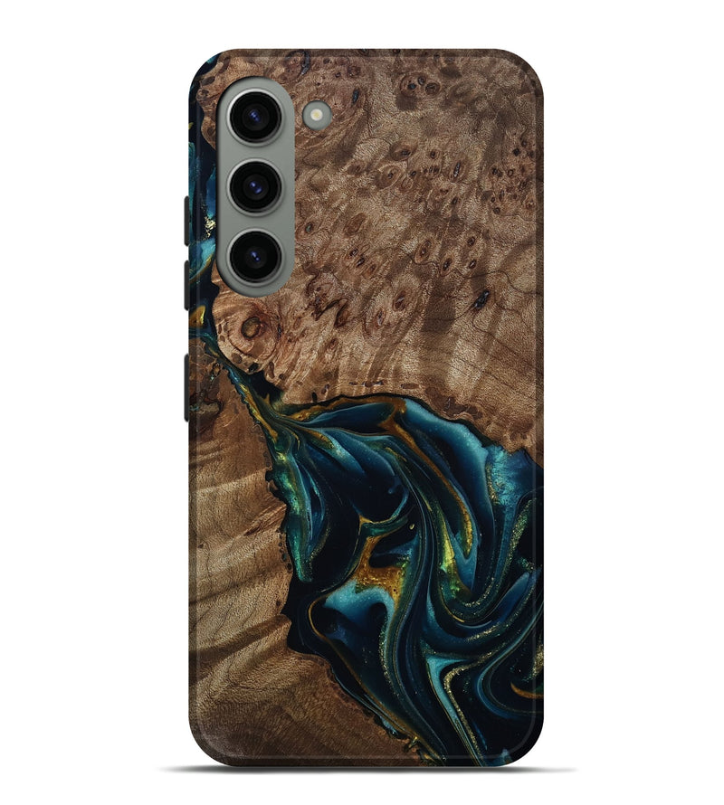 Galaxy S23 Plus Wood Live Edge Phone Case - Claudie (Teal & Gold, 812781)