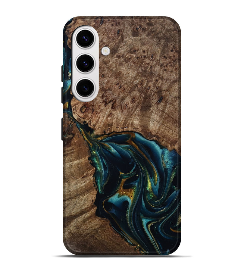Galaxy S25 Plus Wood Live Edge Phone Case - Claudie (Teal & Gold, 812781)