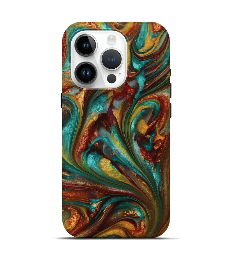 iPhone 15 Pro ResinArt Live Edge Phone Case - Lucca (Teal & Gold, 812782)