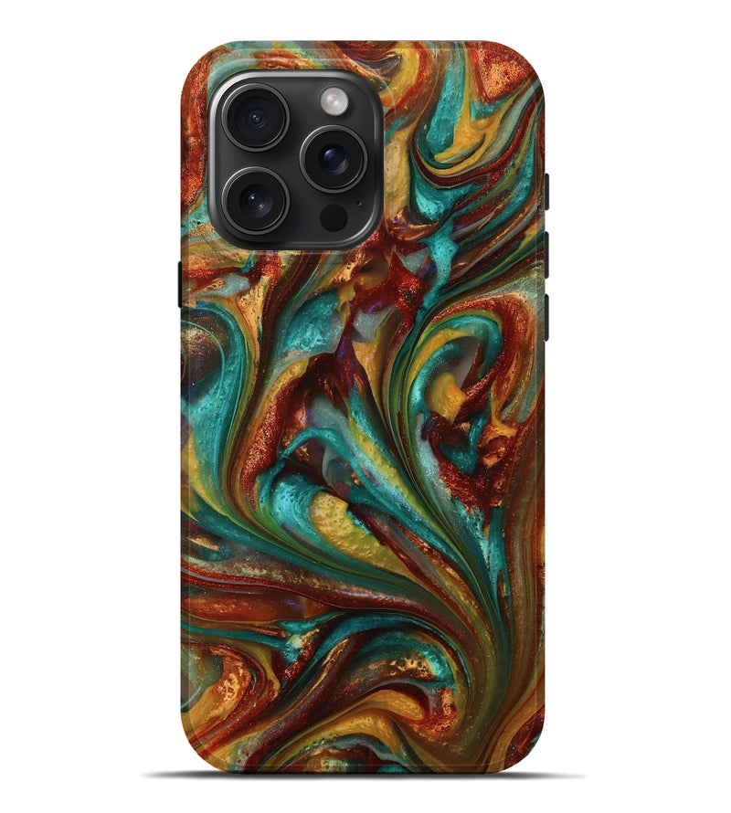 iPhone 16 Pro Max ResinArt Live Edge Phone Case - Lucca (Teal & Gold, 812782)