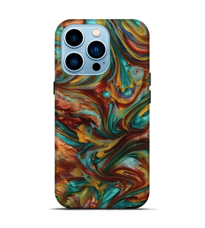 iPhone 14 Pro ResinArt Live Edge Phone Case - Dayton (Teal & Gold, 812793)