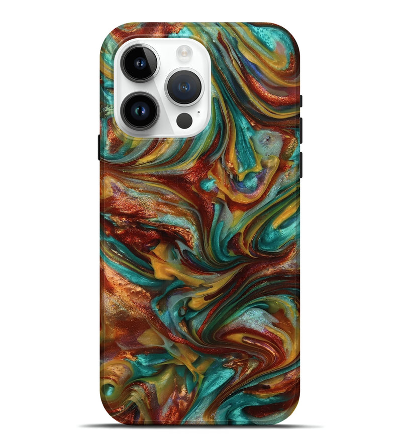 iPhone 15 Pro Max ResinArt Live Edge Phone Case - Dayton (Teal & Gold, 812793)