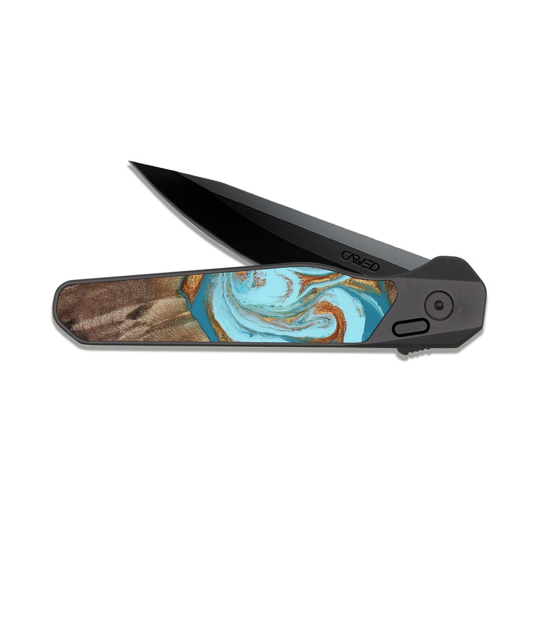 EDC Dark Slate Wood Pocket Knife - Kyson (Teal & Gold, 812813)