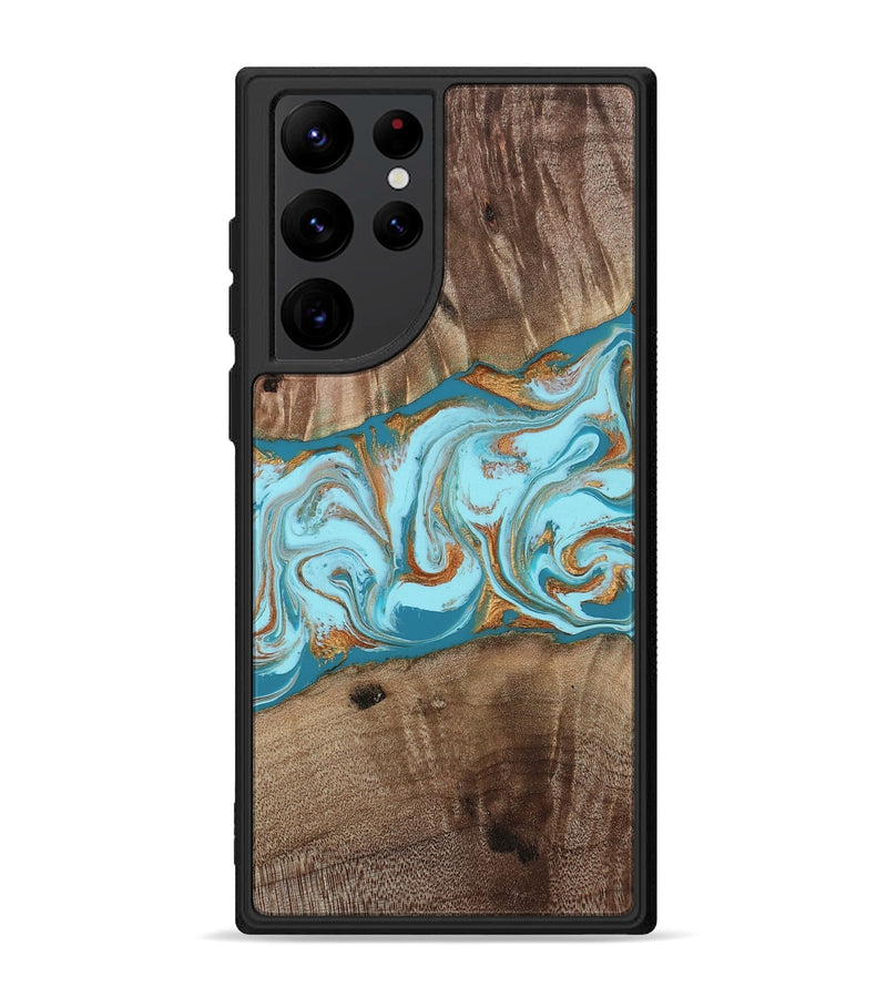 Galaxy S22 Ultra Wood Phone Case - Kyson (Teal & Gold, 812813)
