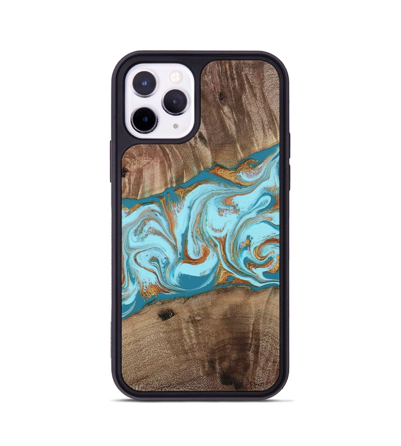 iPhone 11 Pro Wood Phone Case - Kyson (Teal & Gold, 812813)