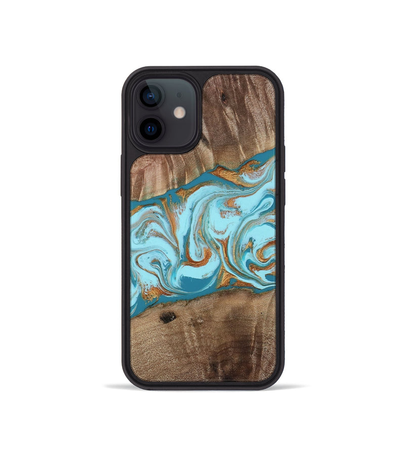 iPhone 12 mini Wood Phone Case - Kyson (Teal & Gold, 812813)