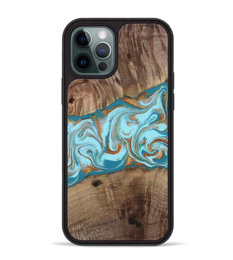iPhone 12 Pro Max Wood Phone Case - Kyson (Teal & Gold, 812813)