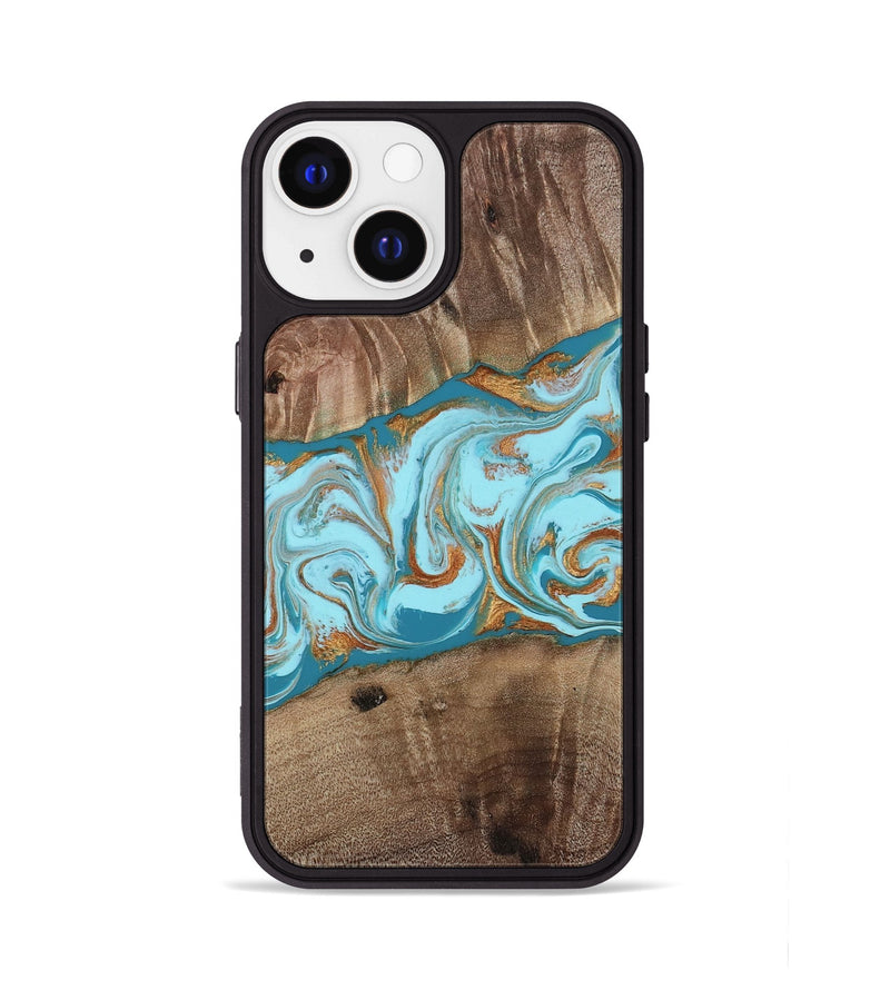 iPhone 13 Wood Phone Case - Kyson (Teal & Gold, 812813)