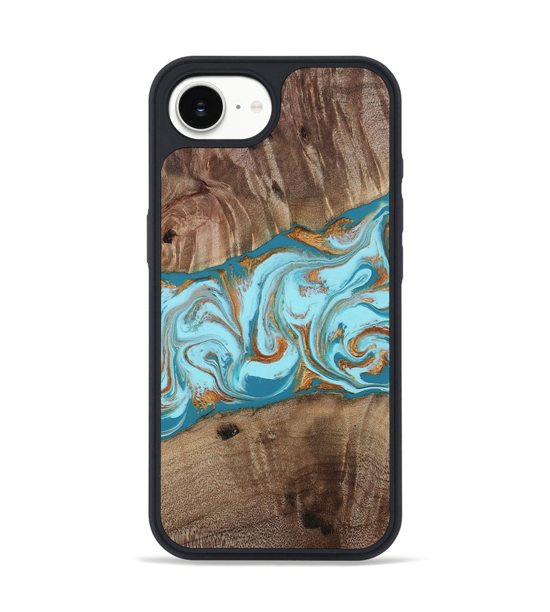 iPhone 17e Wood Phone Case - Kyson (Teal & Gold, 812813)
