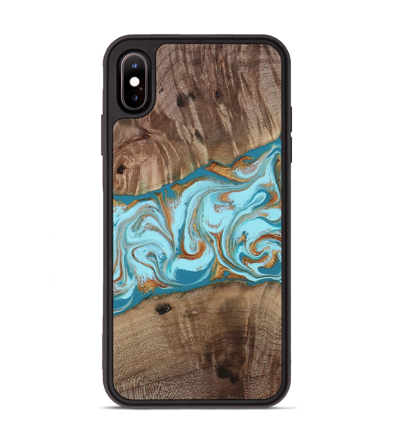 iPhone Xs Max Wood Phone Case - Kyson (Teal & Gold, 812813)
