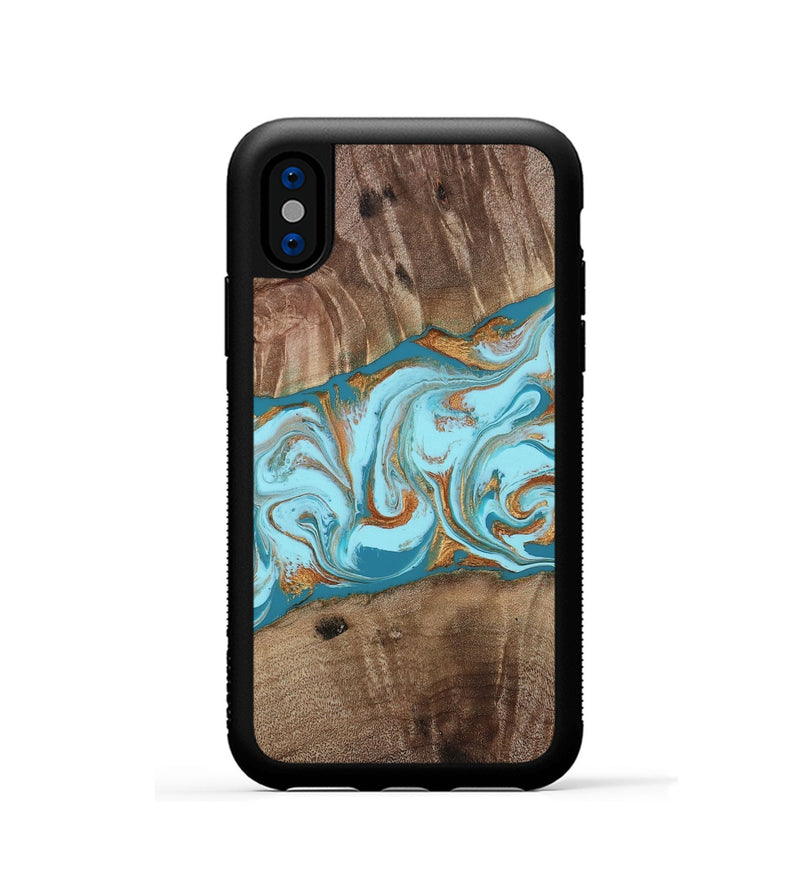 iPhone Xs Wood Phone Case - Kyson (Teal & Gold, 812813)