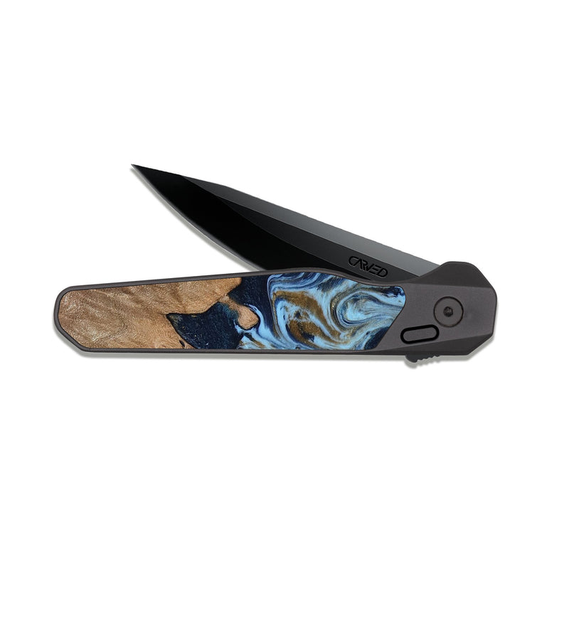 EDC Dark Slate Wood Pocket Knife - Davina (Teal & Gold, 812816)