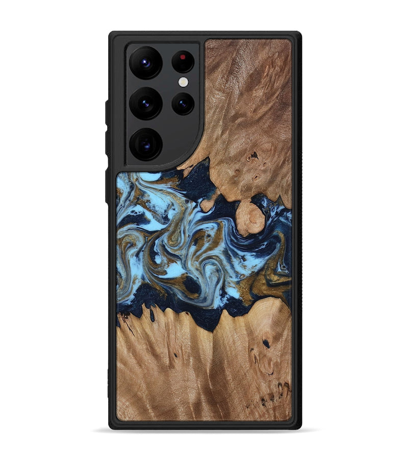 Galaxy S22 Ultra Wood Phone Case - Davina (Teal & Gold, 812816)