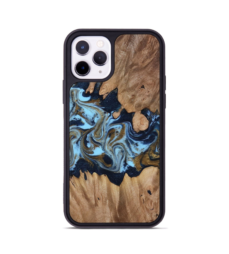 iPhone 11 Pro Wood Phone Case - Davina (Teal & Gold, 812816)