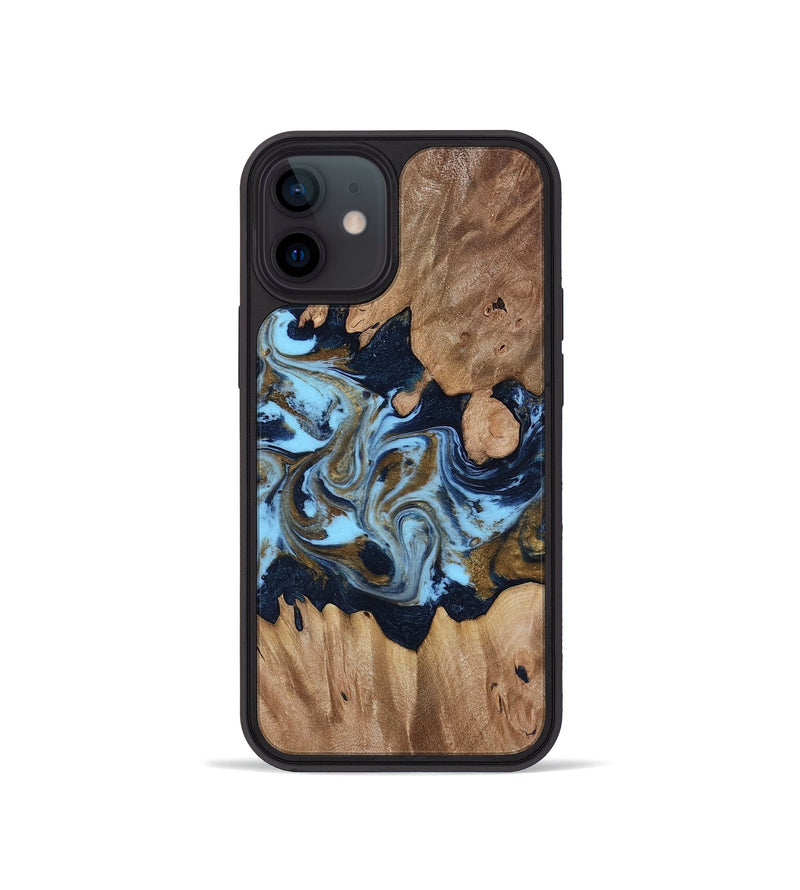 iPhone 12 mini Wood Phone Case - Davina (Teal & Gold, 812816)