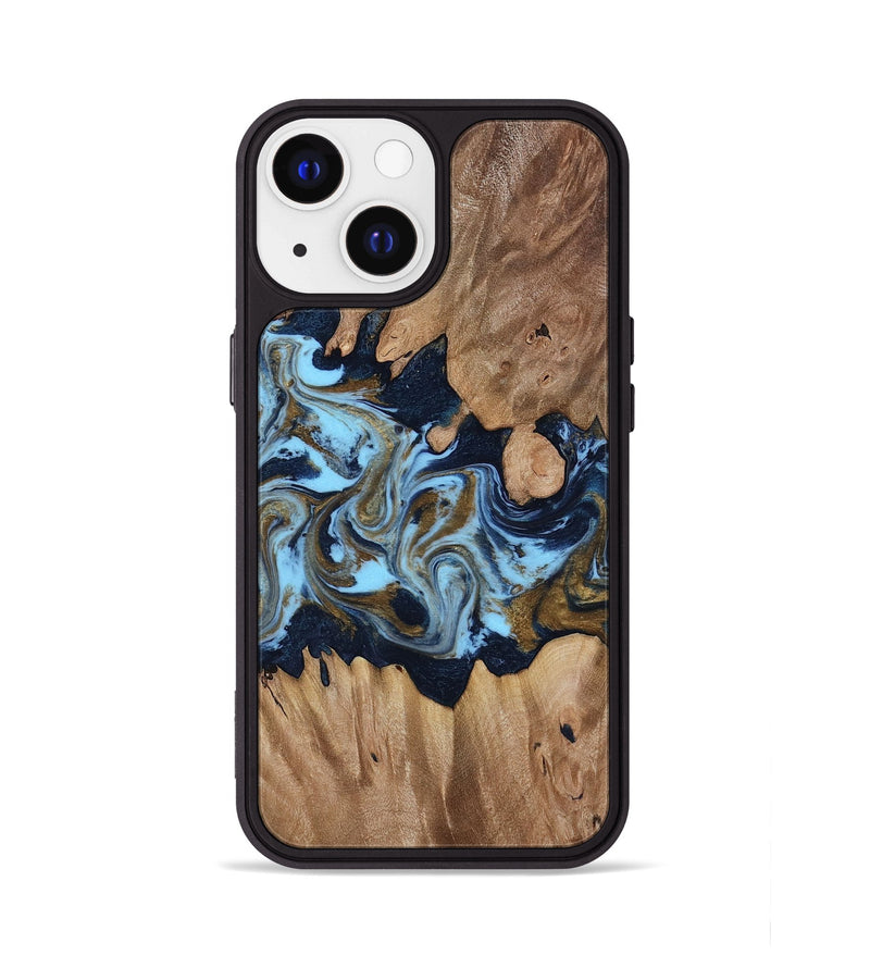 iPhone 13 Wood Phone Case - Davina (Teal & Gold, 812816)