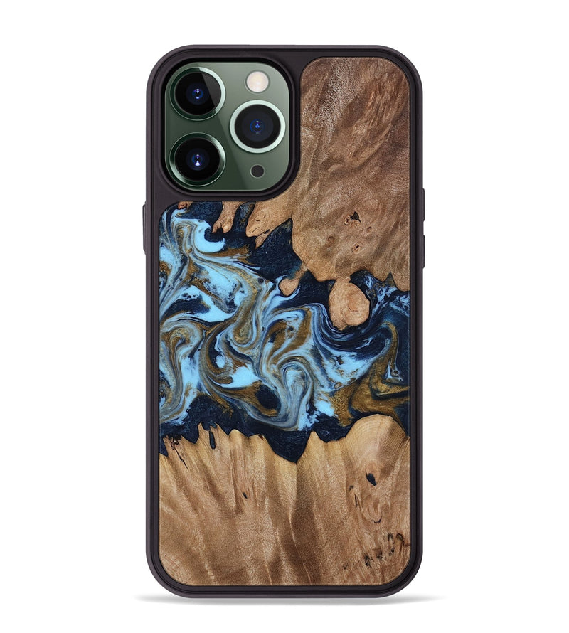 iPhone 13 Pro Max Wood Phone Case - Davina (Teal & Gold, 812816)