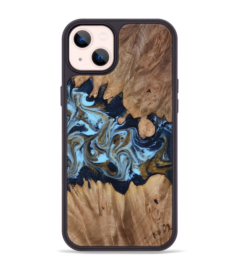 iPhone 14 Plus Wood Phone Case - Davina (Teal & Gold, 812816)