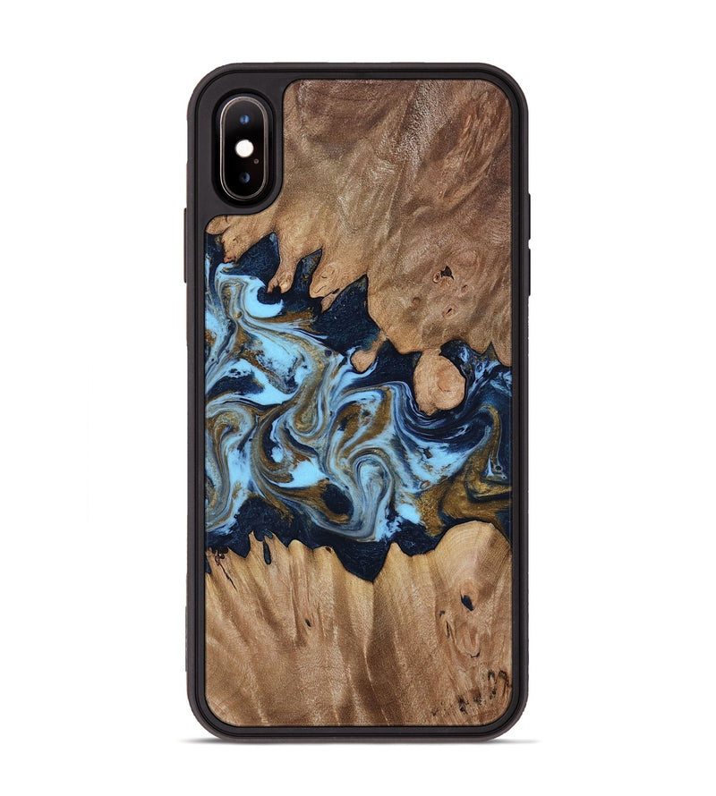 iPhone Xs Max Wood Phone Case - Davina (Teal & Gold, 812816)