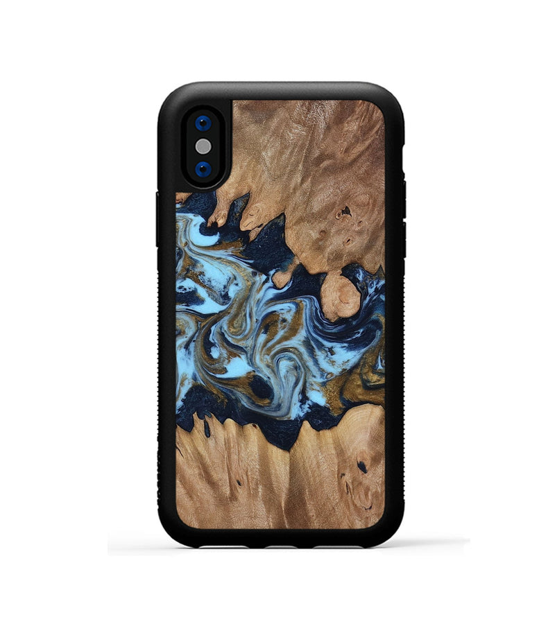 iPhone Xs Wood Phone Case - Davina (Teal & Gold, 812816)